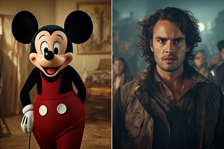 A collage of posters from mature movies and shows available on Disney+