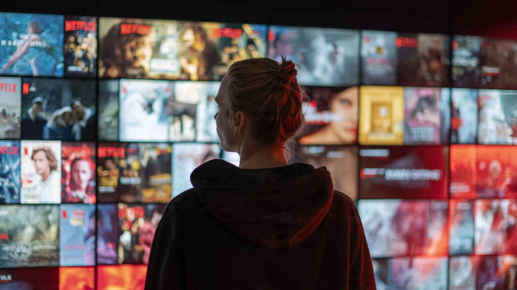 Unleash Your Emotions: The Ultimate Netflix Movie Guide for Every Mood 2 A person thoughtfully scrolling through a streaming service interface on a large TV screen
