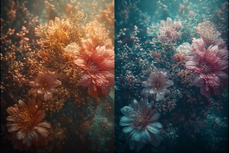 A side-by-side comparison of a DCI-P3 color gamut on a calibrated display versus a standard sRGB gamut, showing the expanded range of colors.