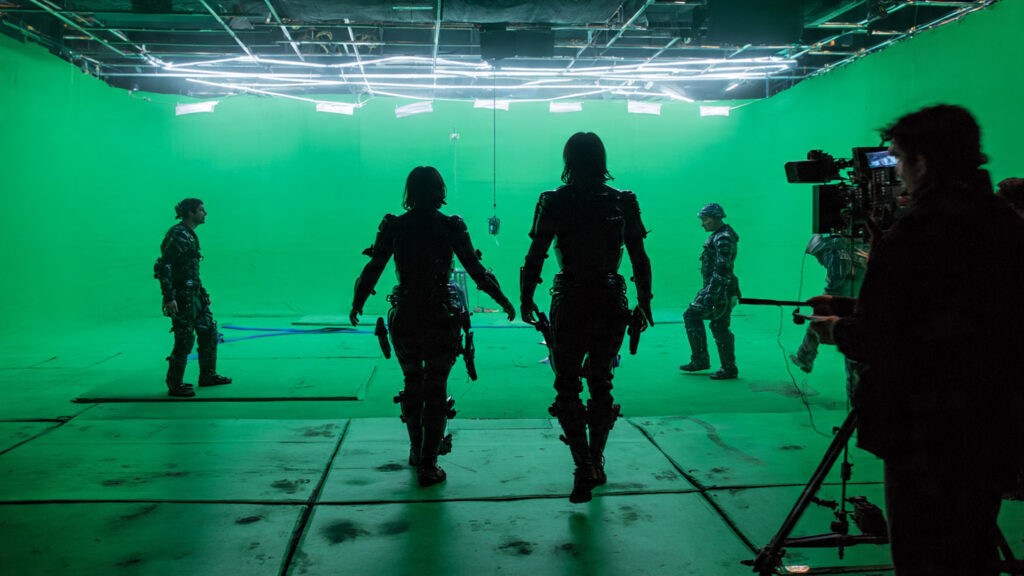 The Ultimate Marvel Cinematic Universe (MCU) Watch Order: Your Chronological Compass 4 A behind-the-scenes shot of a green screen set with actors in motion capture suits.