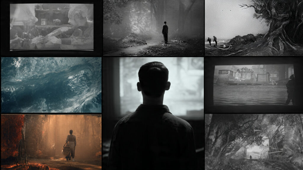 Beyond the Script: The Dawn of AI-Generated Interactive Cinema 4 A collage of screenshots from interactive games and experimental narrative films