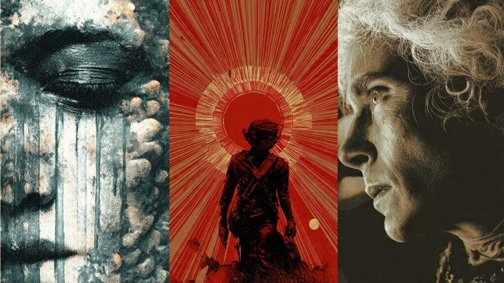 Collage featuring striking imagery from three distinct independent films