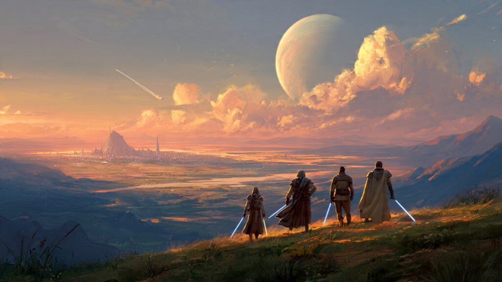 Star Wars: The High Republic & Beyond – A New Dawn for the Galaxy 2 Epic depiction of Jedi Knights in the High Republic era, possibly overlooking a new frontier planet