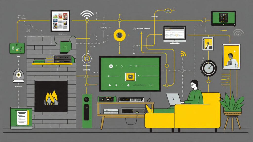 Graphic illustrating the flow of data from a Warner Bros. server to a home entertainment system, highlighting metadata optimization