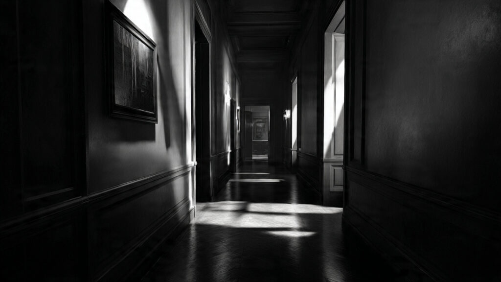 Nightmares & Noir: How HBO Max Masters the Art of Fear 2 Here: A dimly lit, eerie hallway with shadows playing on the walls.