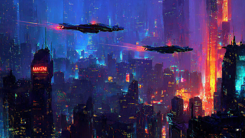 Sci-Fi Noir on Amazon Prime: High-Concept Dystopias and a Glimpse into Our Future 2 A neon-drenched cityscape at night, with futuristic flying vehicles