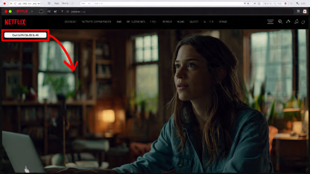 showing Netflix homepage with a red arrow pointing to the browser address bar, illustrating where to type the secret code