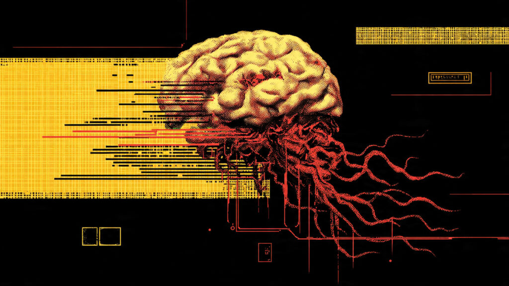 Unmasking the Netflix Algorithm: Your Personal Cinema or a Digital Prison? 2 Illustration of a stylized brain with digital data streams flowing into it