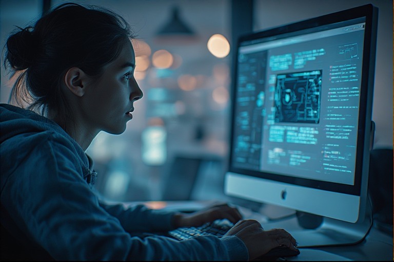 A student working on a script with AI-generated visual prompts on their computer screen