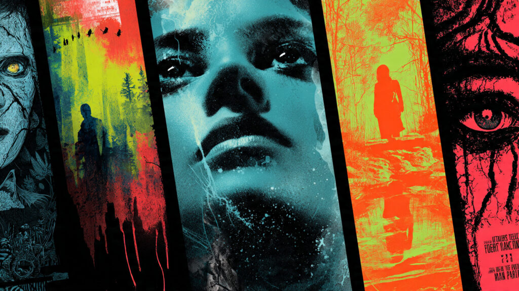 A collage of stylized movie posters for the featured 2026 horror films, each with a distinct visual style.