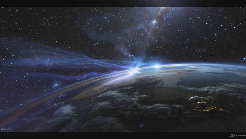 Project Hail Mary vs. Interstellar: Why Andy Weir's Sci-Fi Epic Might Actually Surpass Nolan's Masterpiece 5 A composite image showing the Earth facing a celestial threat, with a faint outline of the 'Hail Mary' spacecraft.