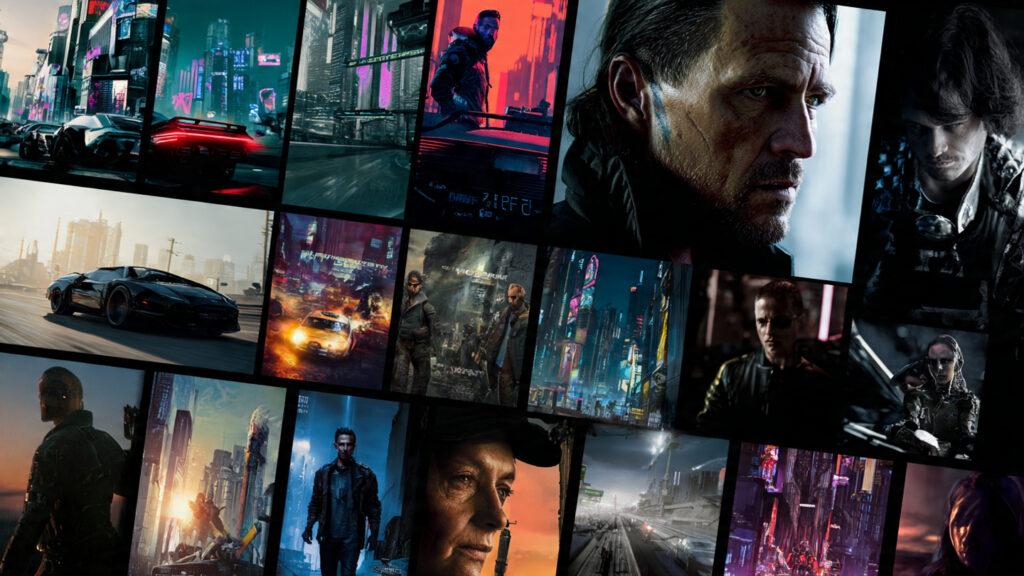 A dynamic collage showcasing futuristic cityscapes, intense chase scenes, and close-ups of determined protagonists from 2026 action movie posters