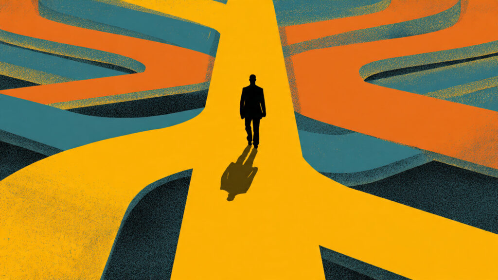  A graphic representing a diverging path or a casting choice board, symbolizing change