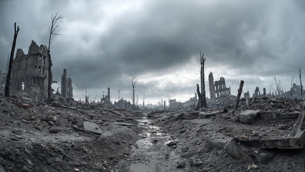 All Quiet on the Western Front: A Harrowing Descent into the Psyche of War 3 A wide shot of a desolate, war-torn battlefield under a grey sky