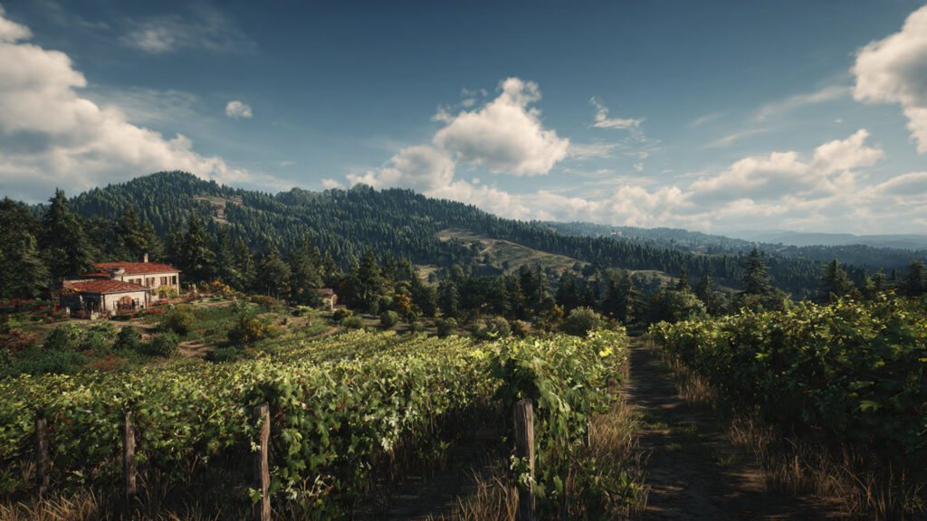 Halle Bailey and Regé-Jean Page Spark in Predictable Yet Utterly Charming Italian Rom-Com 3 A wide shot of the Italian vineyard, showcasing its scenic beauty and rustic charm.