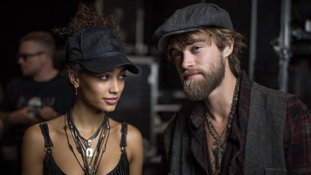 Behind-the-scenes photo of Zendaya and Robert Pattinson on set