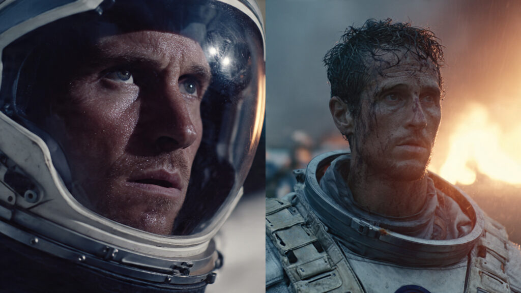 Project Hail Mary vs. Interstellar: Which Sci-Fi Epic Reigns Supreme? 2 Split image showing a dramatic scene from Interstellar with Matthew McConaughey and a scene from Project Hail Mary with Ryan Gosling