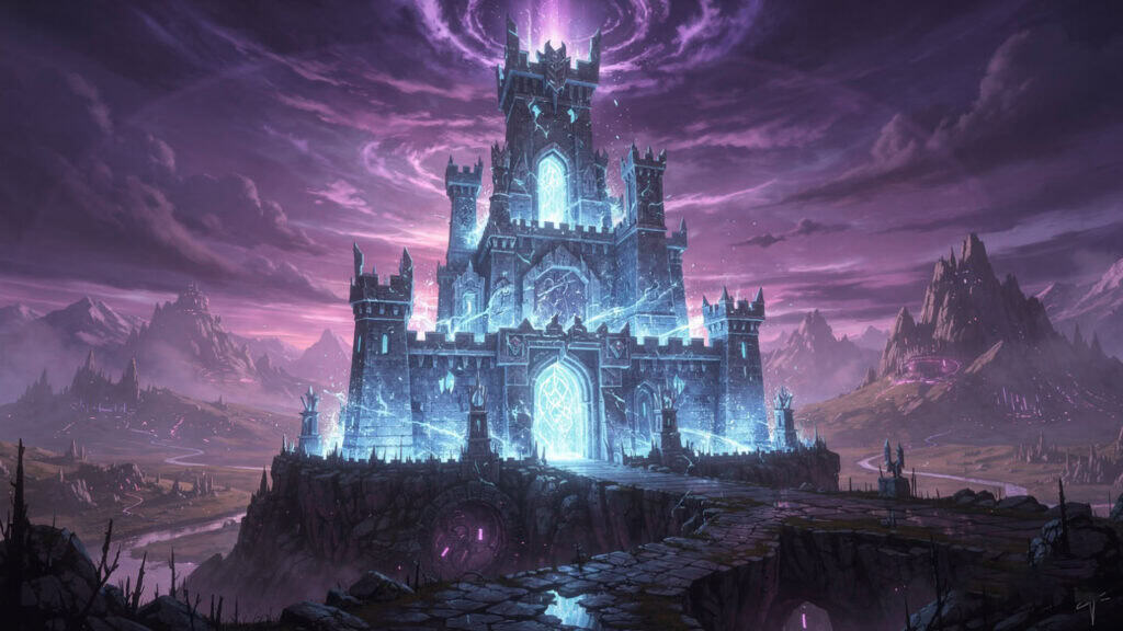The Power Returns: Everything We Know About the 2026 Masters of the Universe Movie 2 A cinematic concept art style shot of Castle Grayskull glowing with magical energy under a purple Eternian sky
