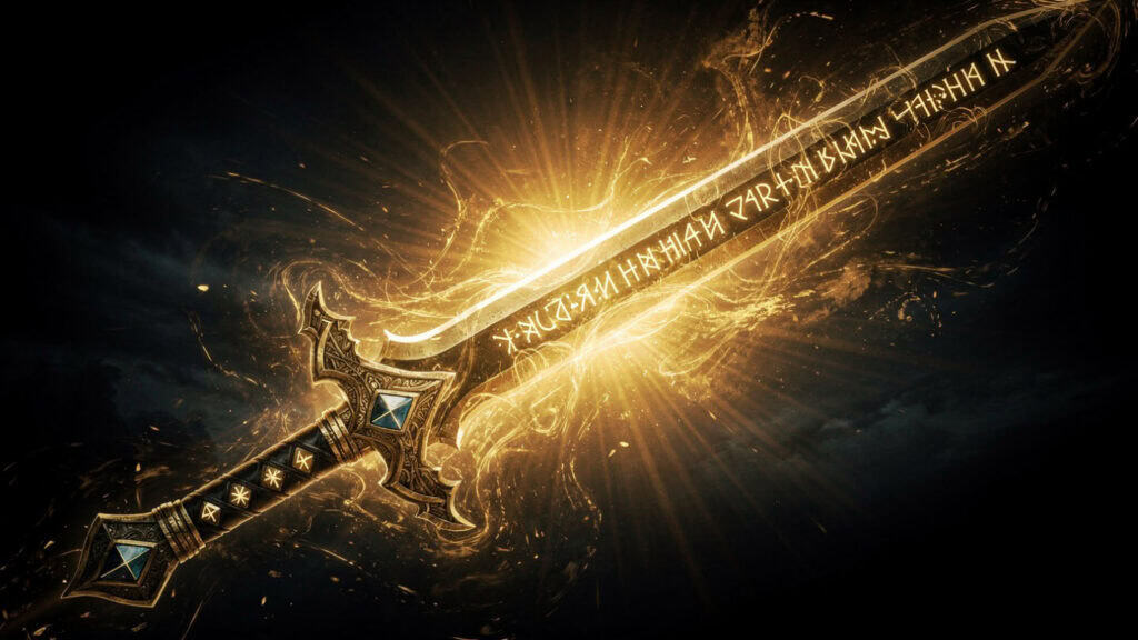 The Power Returns: Everything We Know About the 2026 Masters of the Universe Movie 4 A stylized poster-style image featuring the iconic sword of power bathed in golden light against a dark, dramatic background.